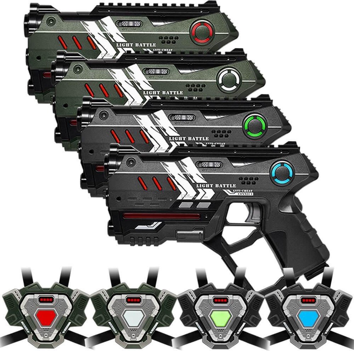   Connect Anti-Cheat lasergame set voor kinderen - 4 laserguns + 4 vesten - Speelgoed