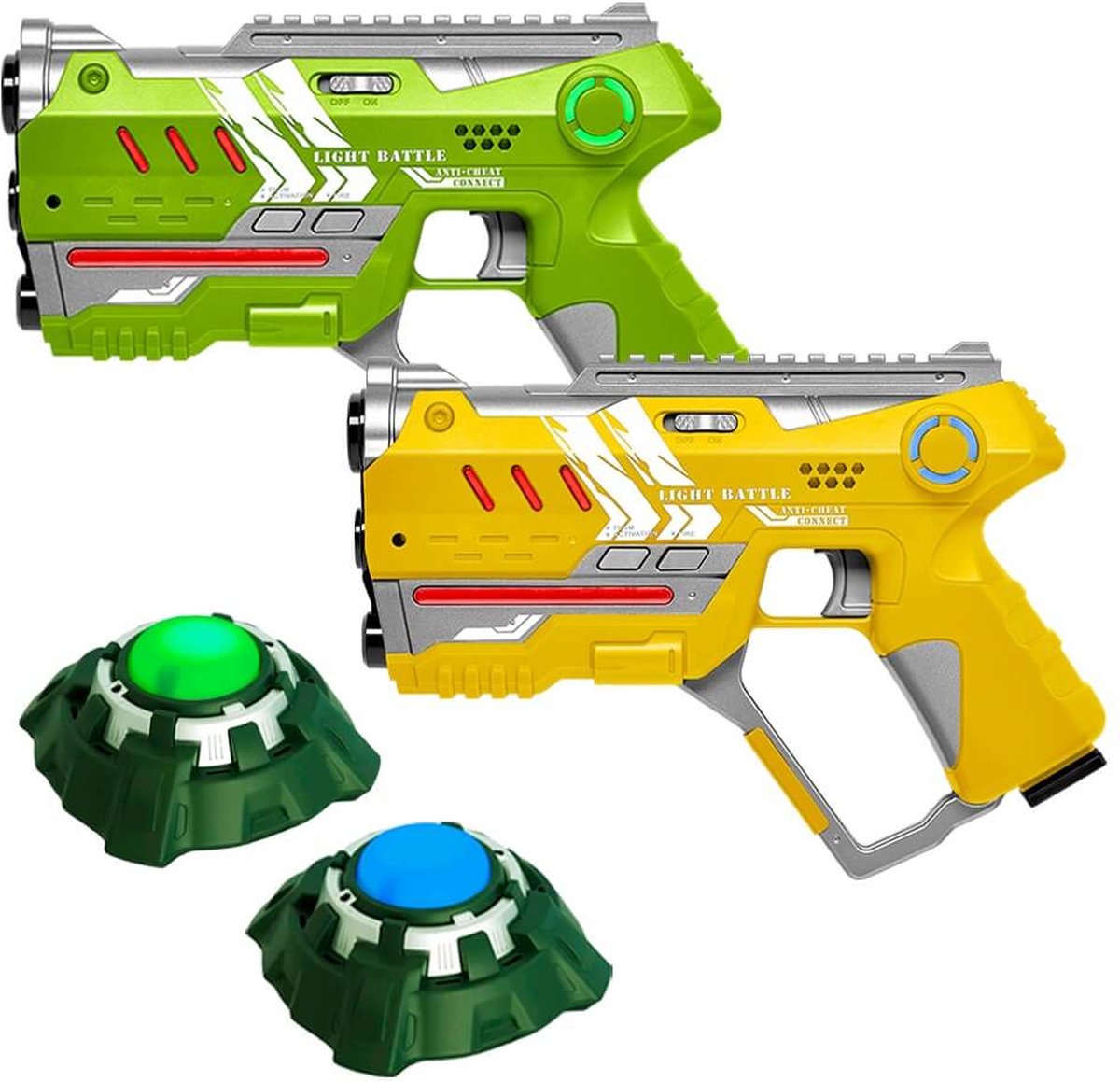 Light Battle Connect Laser game set - Geel/Groen - 2 Laserguns + 2 Targets - Lasergame pistolen met Anti-Cheat functie