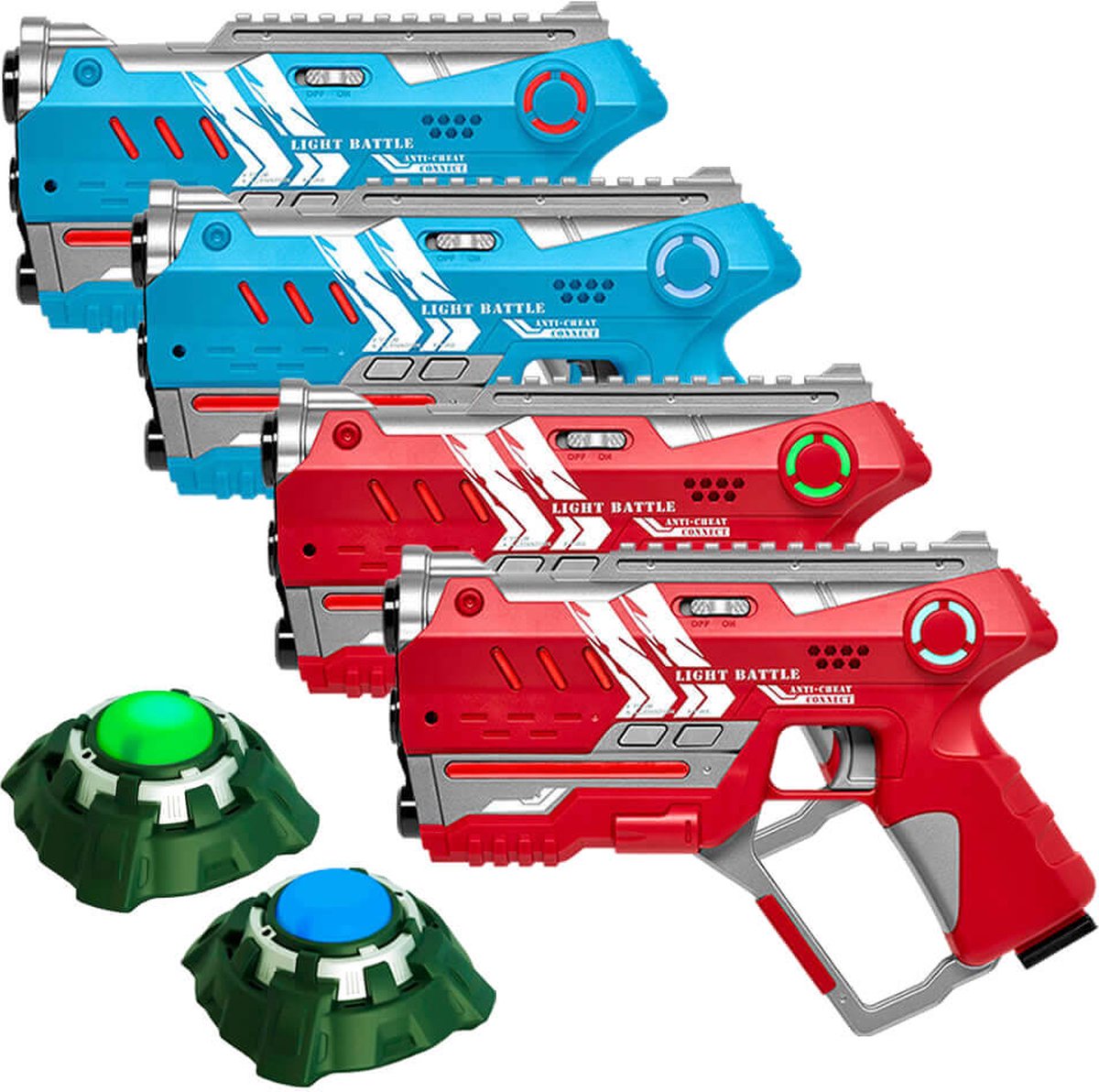   Connect Lasergame Set - Rood/Blauw - 4 Laserguns + 2 Targets met Anti-Cheat functie - Laser game voor 4 spelers