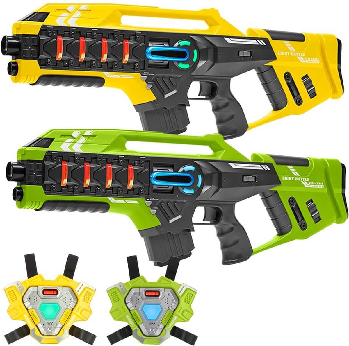   Connect Mega Blaster lasergame set - 2 Lasergeweren Groen/Geel + 2 Connect Vesten - Laser game met unieke Anti-cheat functie! - lasergun set voor 2 personen