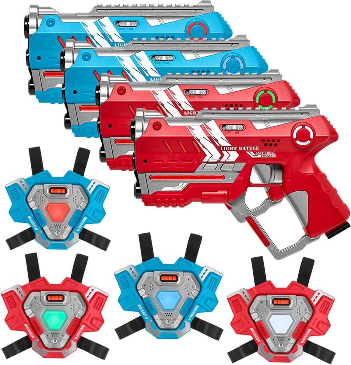   Connect lasergame set - 4 Laserguns + 4 lasergame vesten - Laser game set met beveiliging tegen valsspelen! - 4 spelers