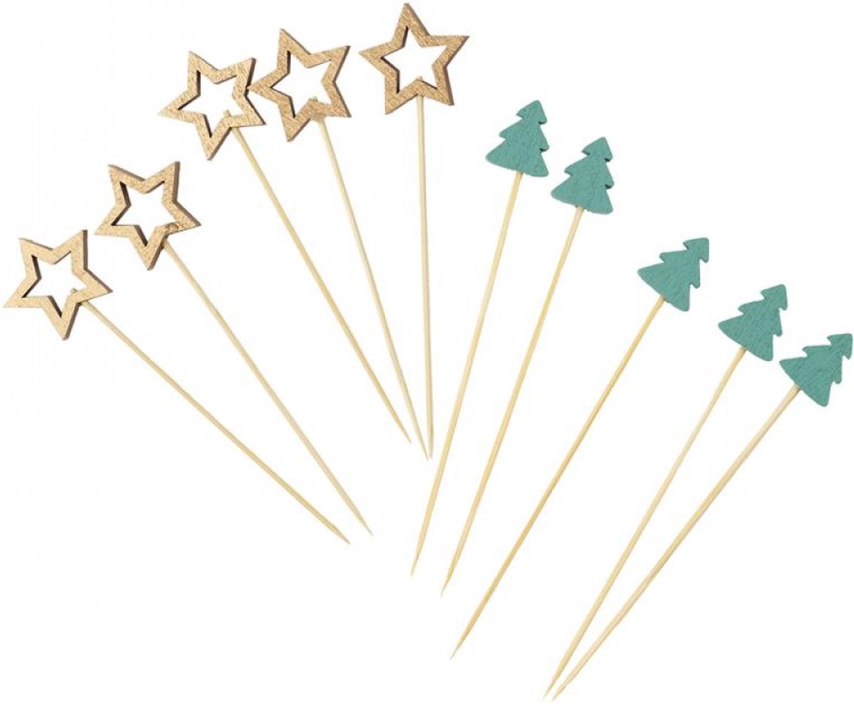 cocktailprikkers Ster Kerstboom Kerst cocktail prikkertjes sandwich sticks 10 stuks