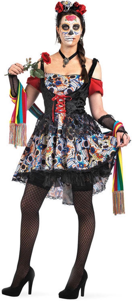 LIMIT - Kleurrijke Dia de los Muertos schedel outfit voor dames - L - Volwassenen kostuums