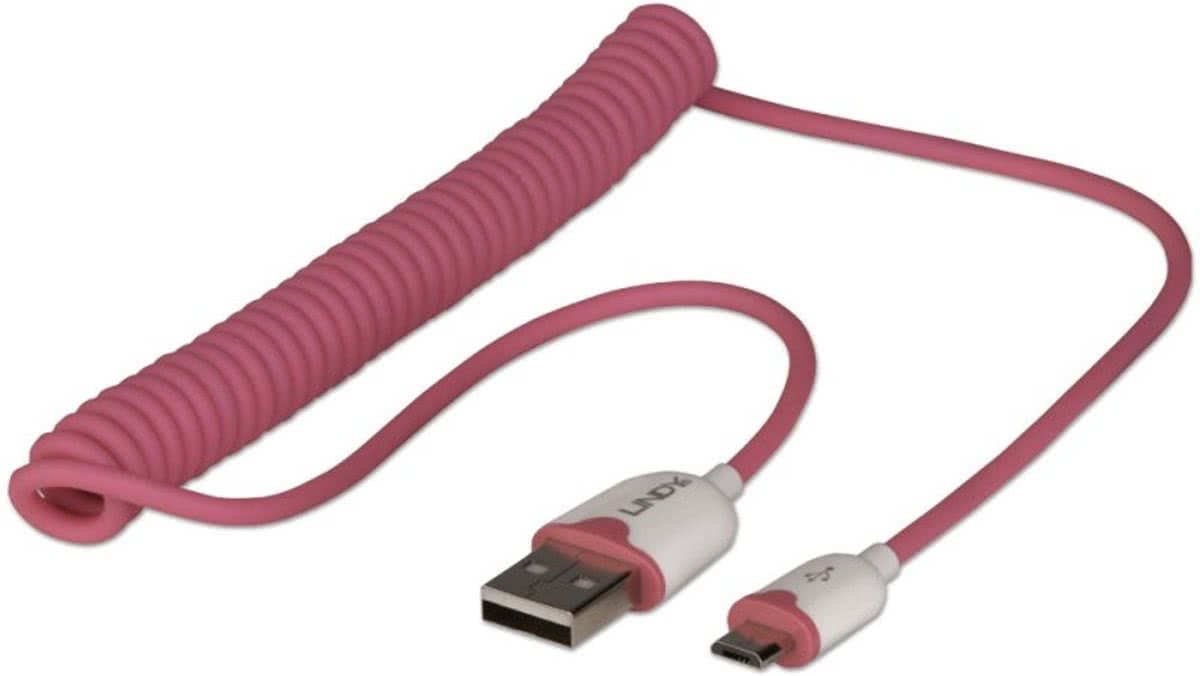 Lindy 1.6m USB 2.0 A - Micro-B 1.6m USB A Micro-USB B Mannelijk Mannelijk Roze USB-kabel