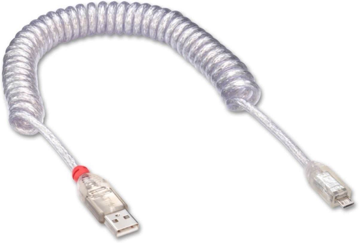 Lindy 31926 0.2m USB A Micro-USB B Mannelijk Mannelijk Transparant USB-kabel