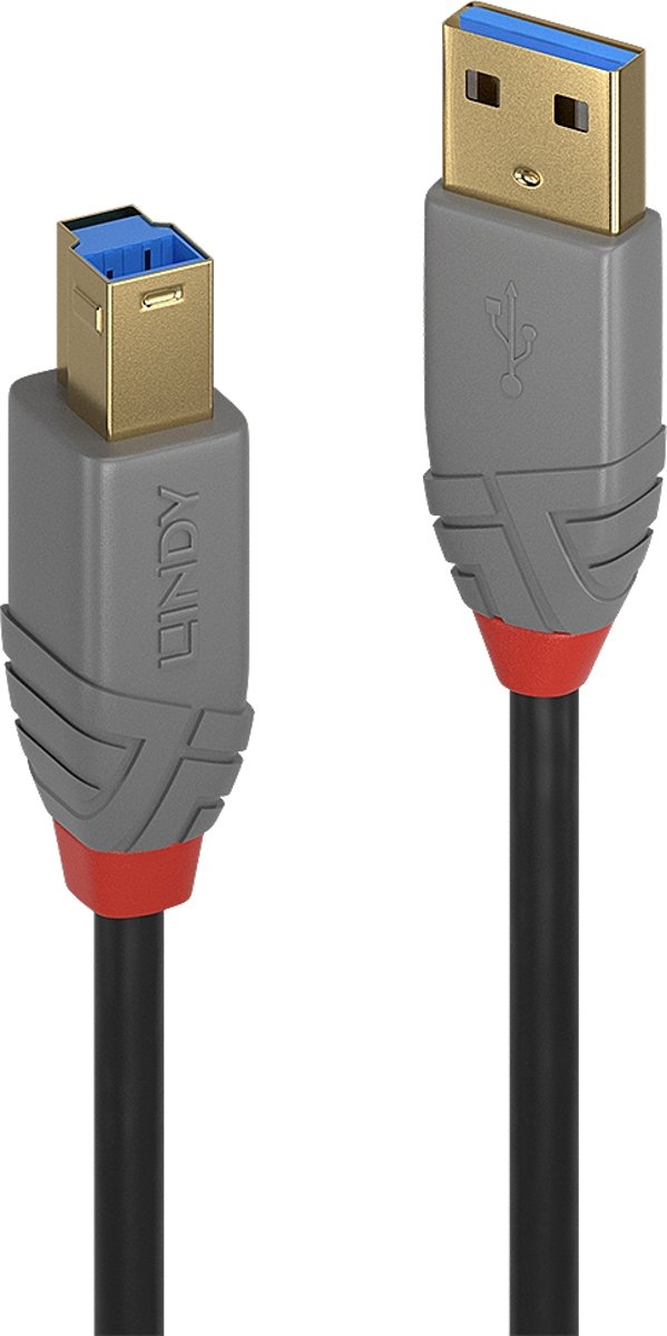 Lindy 36742 2m USB A USB B Mannelijk Mannelijk Zwart, Grijs USB-kabel