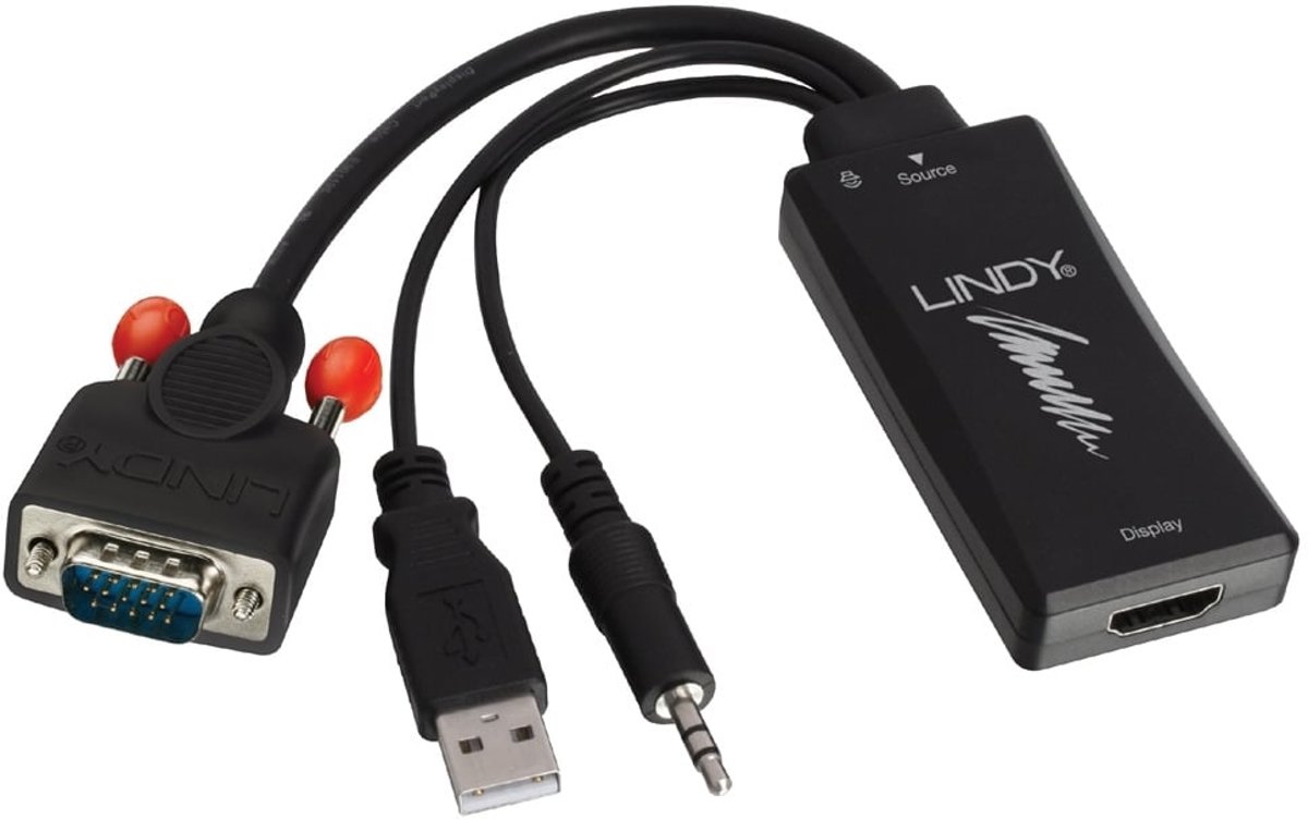 Lindy 38183 kabeladapter/verloopstukje VGA, 3.5mm, USB HDMI Zwart