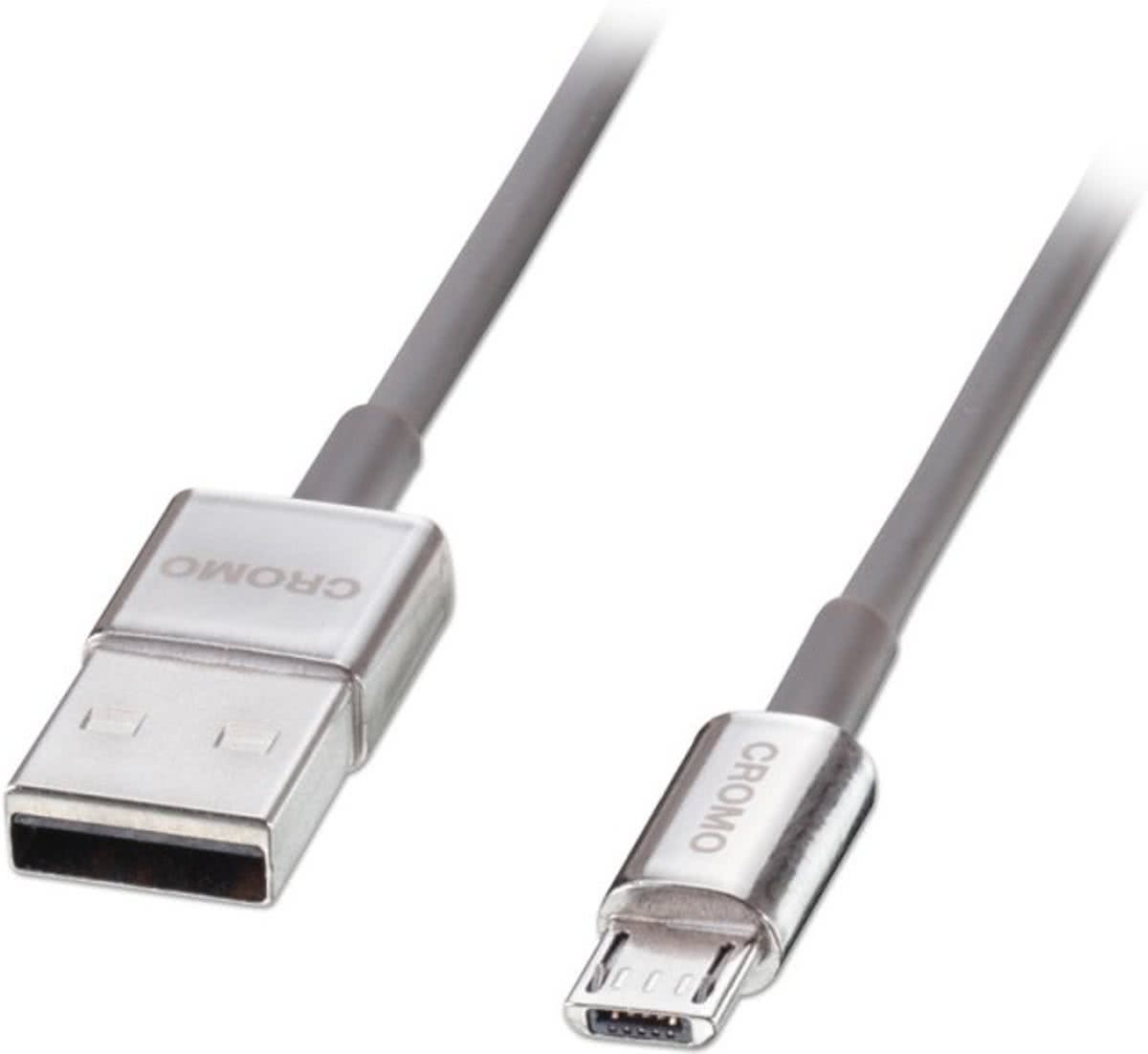 Lindy 41690 1m USB A Micro-USB B Mannelijk Mannelijk Grijs USB-kabel