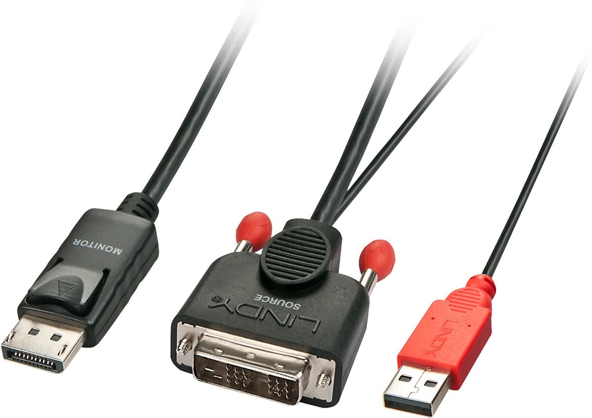 Lindy 41977 DVI-D Dsiplayport/USB Zwart, Rood kabeladapter/verloopstukje