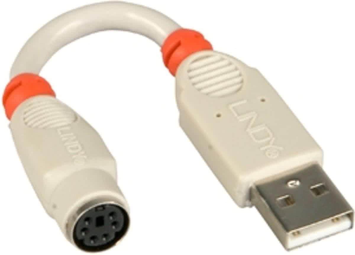 Lindy PS/2 - USB Adapter Cable 6-Pin Mini DIN FM USB-A M Grijs kabeladapter/verloopstukje