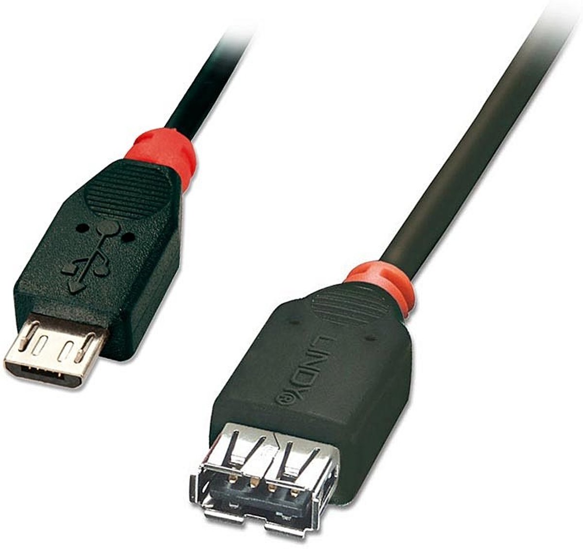 Lindy USB Micro-B - USB A, 0.5m 0.5m Micro-USB B USB A Mannelijk Vrouwelijk Zwart, Rood USB-kabel