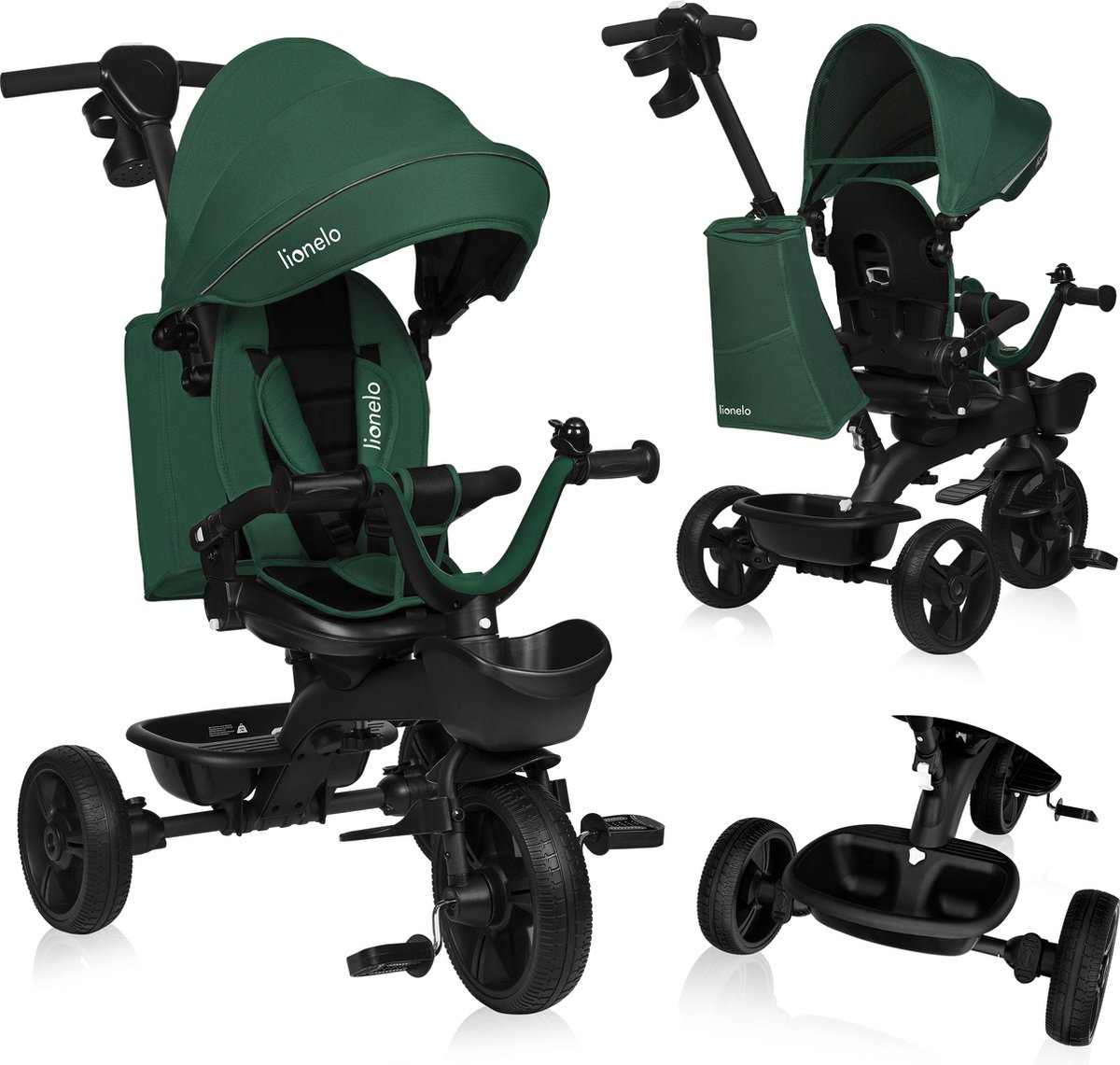   Kori -   - Kinderfiets 2 in 1 - tot 5 Jaar - Vanaf 9 maand - Zeer licht - Opvouwbaar - Tot 25kg - Draaibare zitting - Verstelbare duwstang - Veilige 3-punts gordel - Vrije wiel en stuur - Verstelbaar luifel met venster - Groen