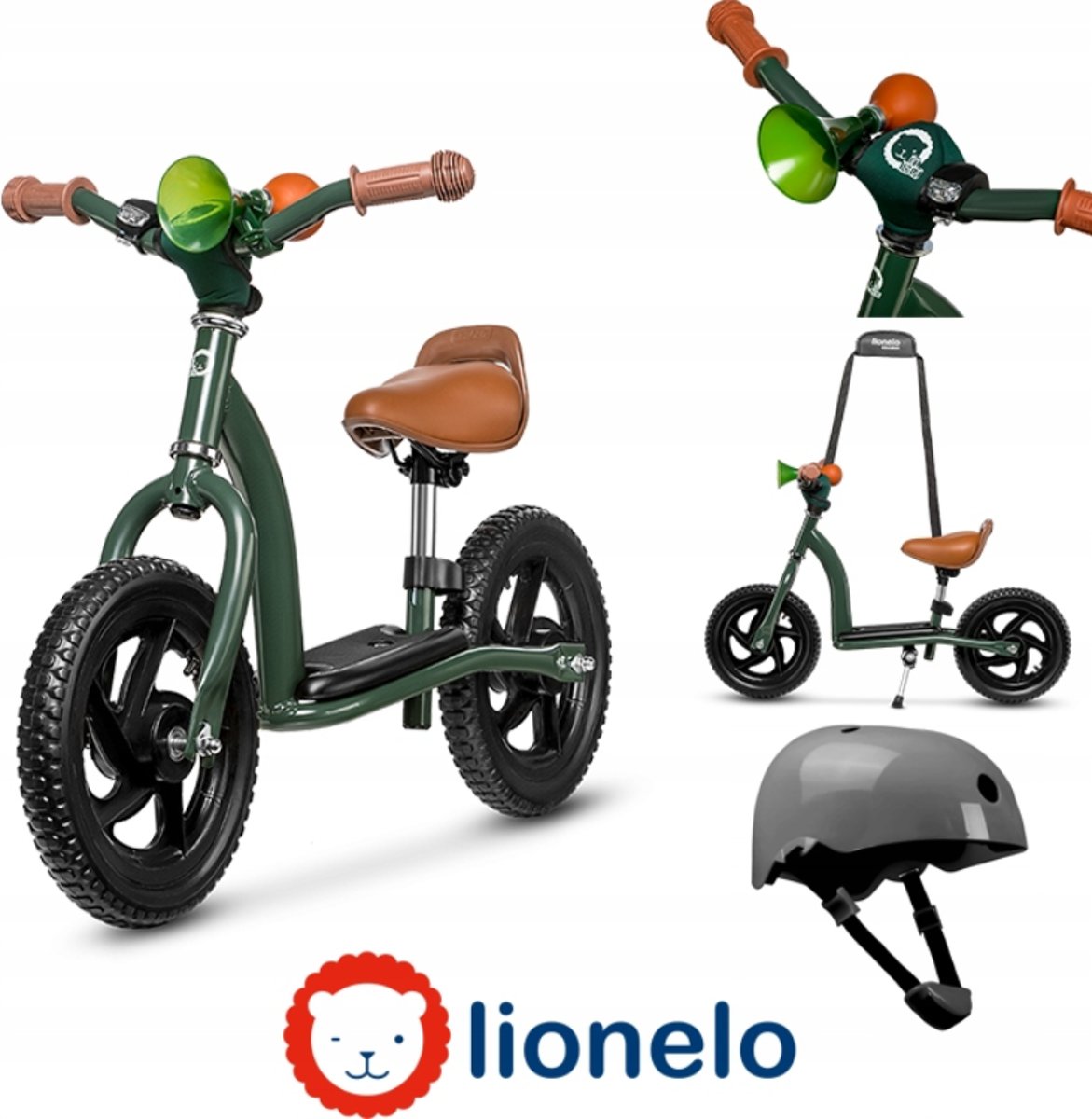 Lionelo Roy -2 in 1 loopfiets balancebike & Step in leuk design inclusief helm -legergroen in 4 kleuren