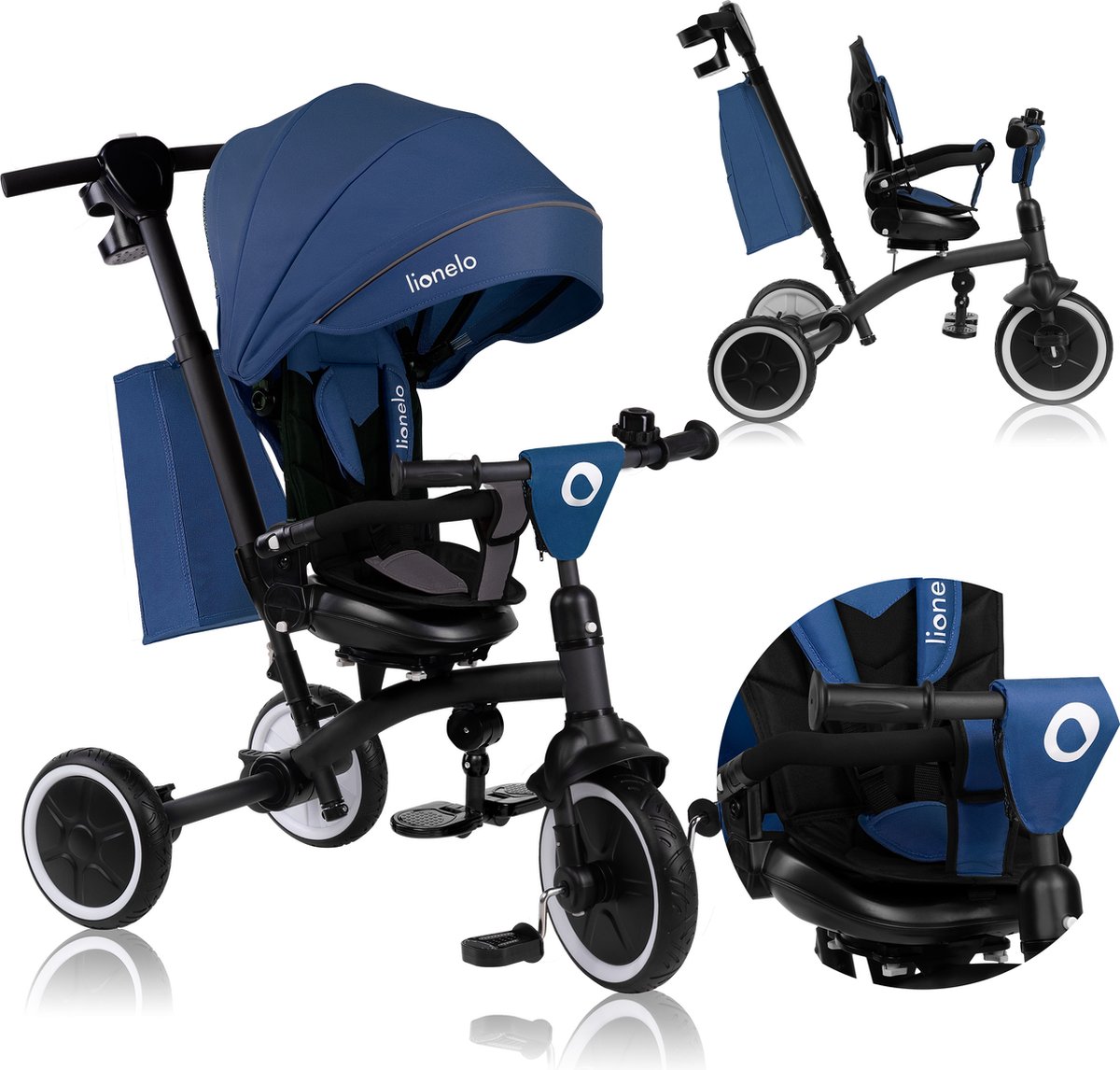   Tris Plus -   - Kinderfiets 2-in-1 - tot 5 Jaar - 25kg - 360° draaibare zitting – verstelbare rugleuning – PU wielen – duwstang – vrijloop – reflecterend kapje – klikmontage – incl. accessoires