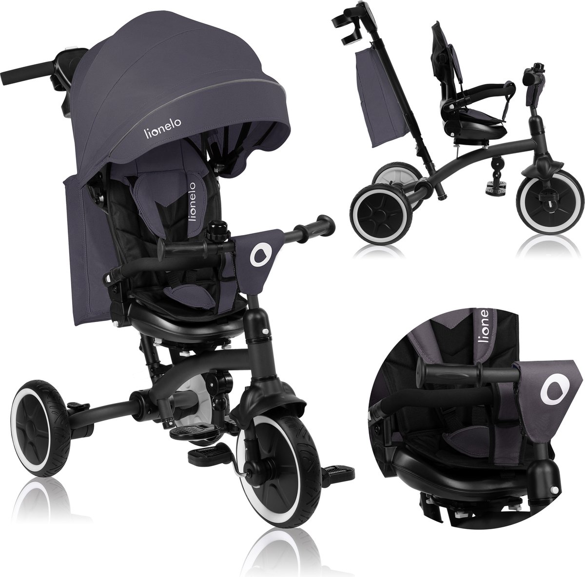   Tris Plus -   - Kinderfiets 2-in-1 - tot 5 Jaar - 25kg - 360° draaibare zitting – verstelbare rugleuning – PU wielen – duwstang – vrijloop – reflecterend kapje – klikmontage – incl. accessoires