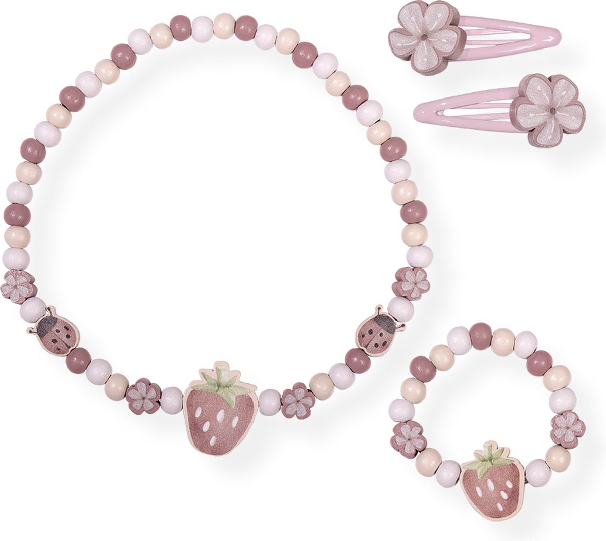   houten juwelenset - 4 delig - Fairy Garden, aarbei - Bambolino Toys