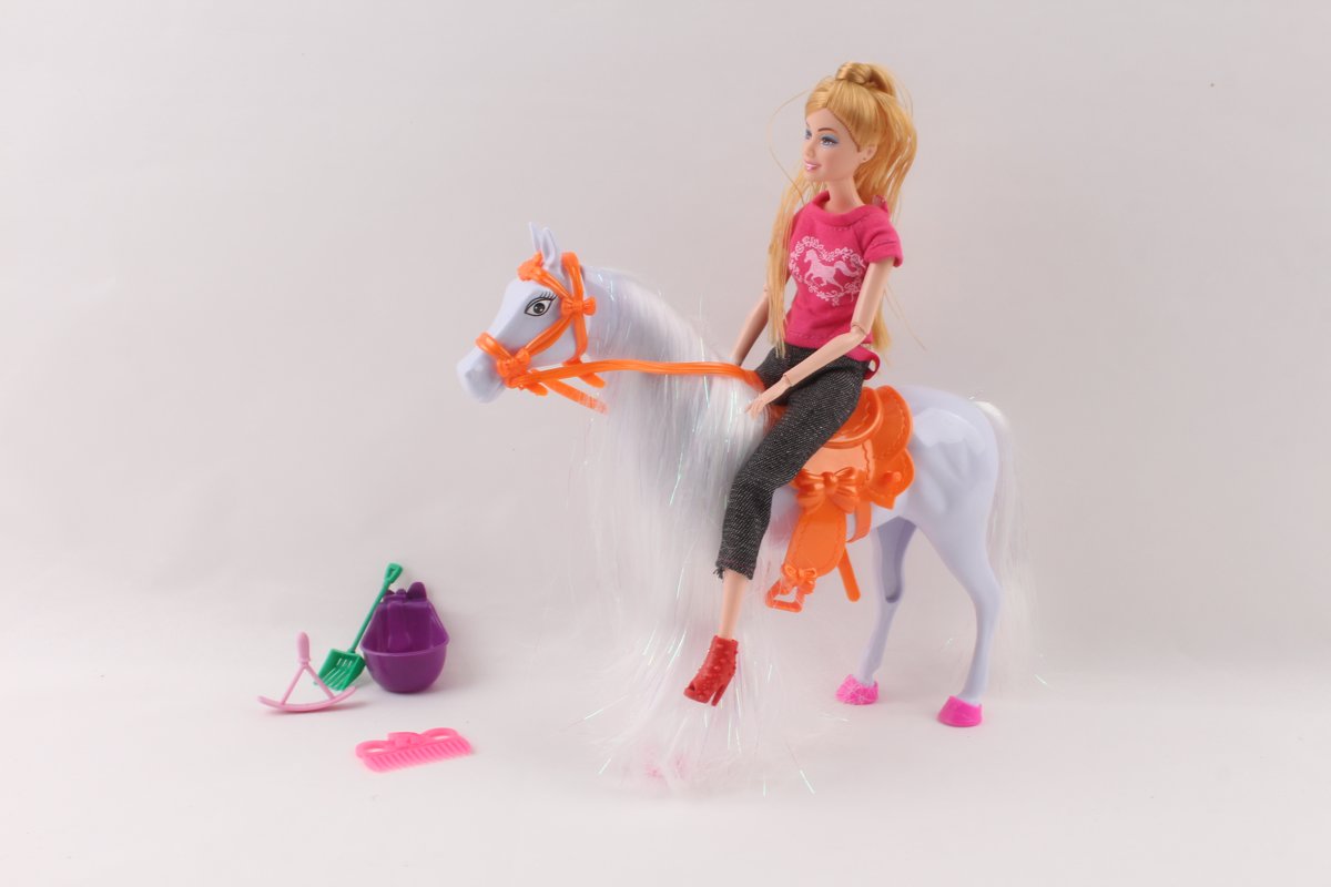 Paard met pop - Geschikt voor Barbie - Met accessoires -