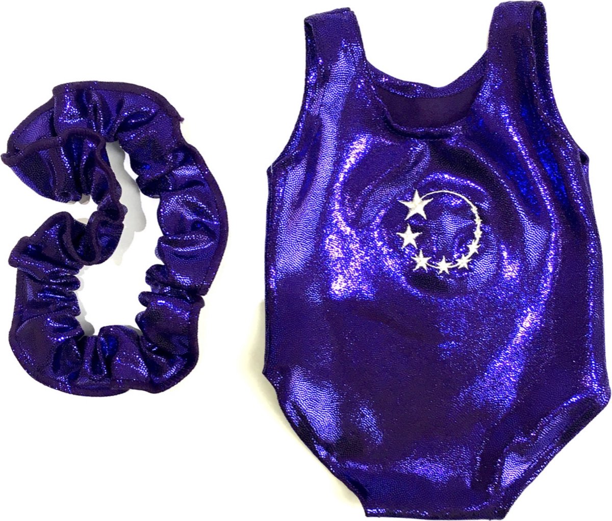 Little Stars - Turnpakje - Voor Pop of Teddybear - Turnen - Kinderen - Lycra - Paars - One Size