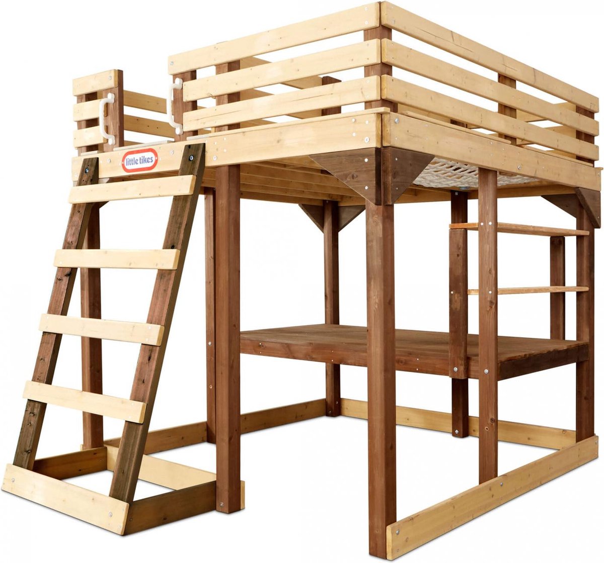   Real Wood Adventures 658006C3 Hoogslaper - Speeltoestel 4-in-1 met Opbergplanken, Ladder, Klimwand en Bureau