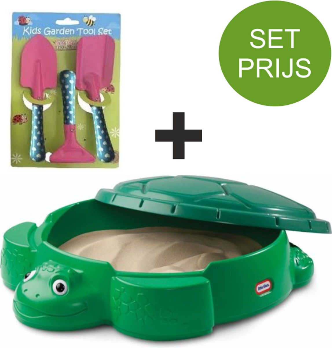   Zandbak Schildpad en tuinset met 3 tuin accessoires (roze)