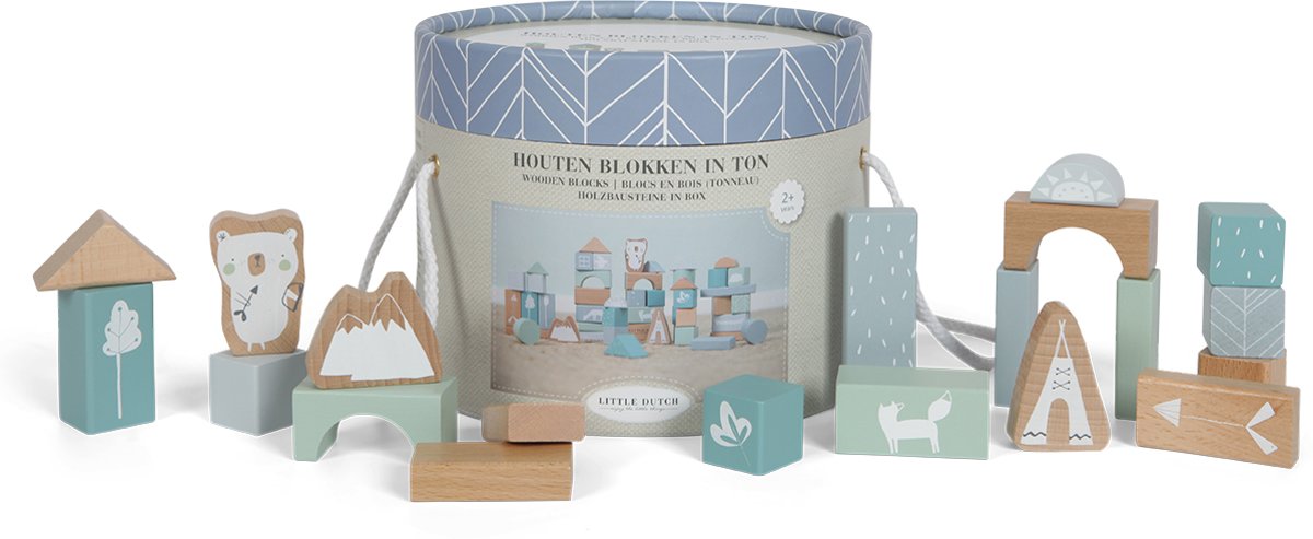 Little Dutch Houten blokken in ton blauw