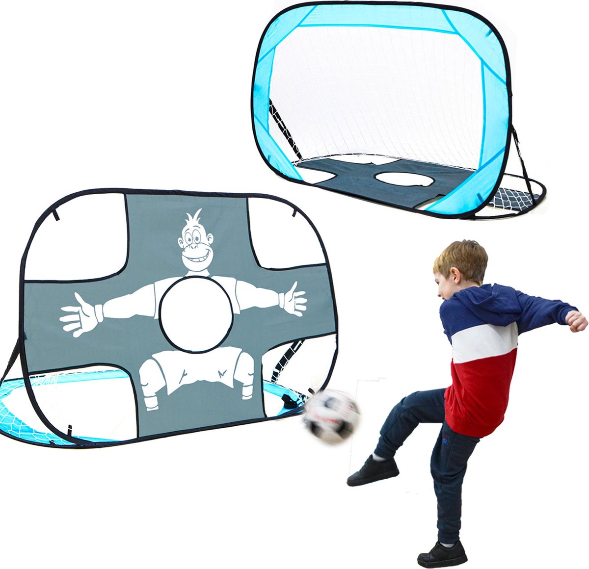 2-in-1 Kinder Voetbaldoel met Doelwand - 125x80 Pop-Up Voetbal Doel - Tuin Kinderdoel Opvouwbaar