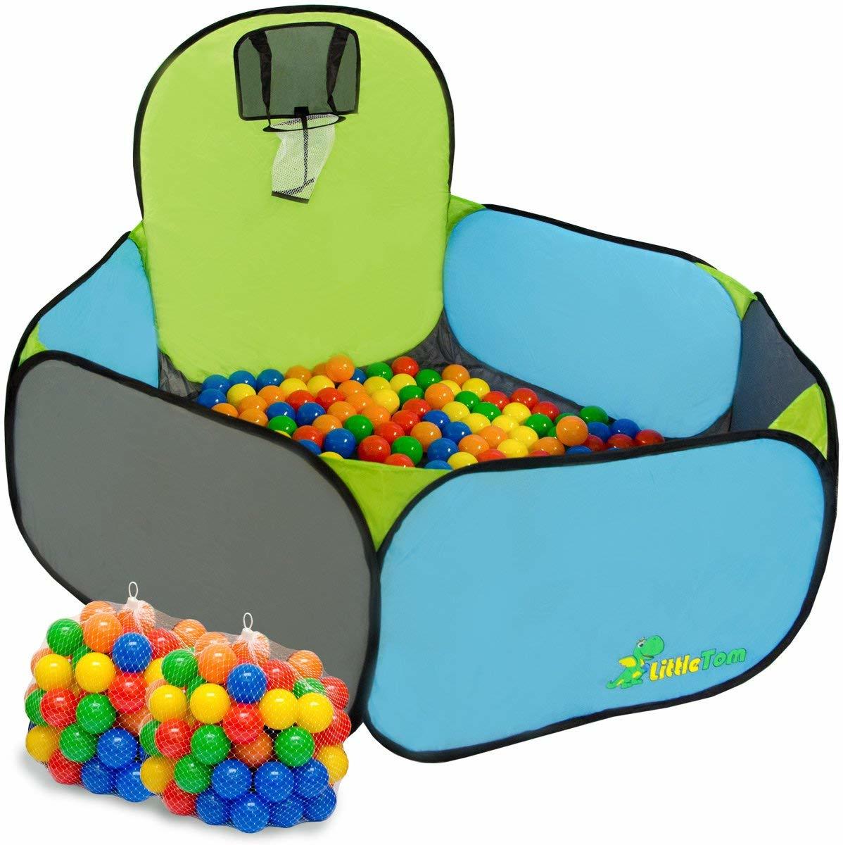   Basketball   met 200 Babyballen - 120 x 100 x 40 cm - Ballenbad Set in Blauw & Groen - Ø 5,5 cm Ballen - Multicolor Mix