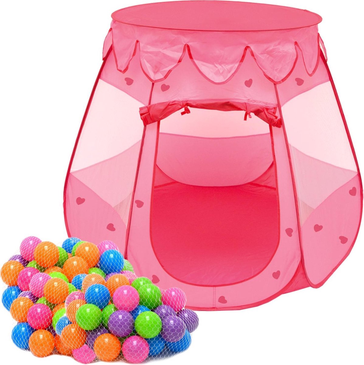 Meisjes balbadtent 200 babyballen kindertent 120x120x90cm roze