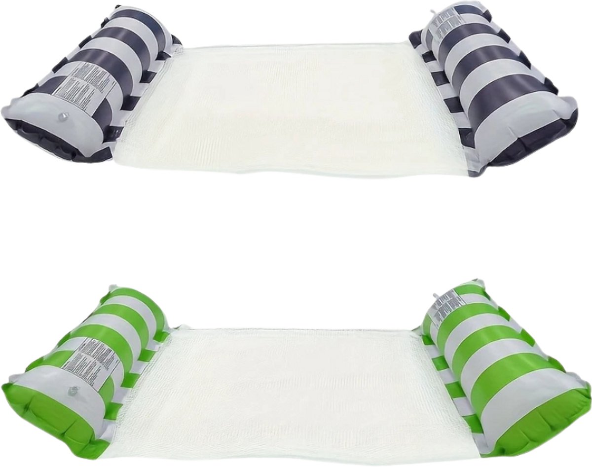   Luxe Waterhangmat - Luchtbed Zwembad - Luchtmatras Opblaasbaar - Water Hangmat - Aqua Lounge - 2 Stuks - Groen + Donkerblauw