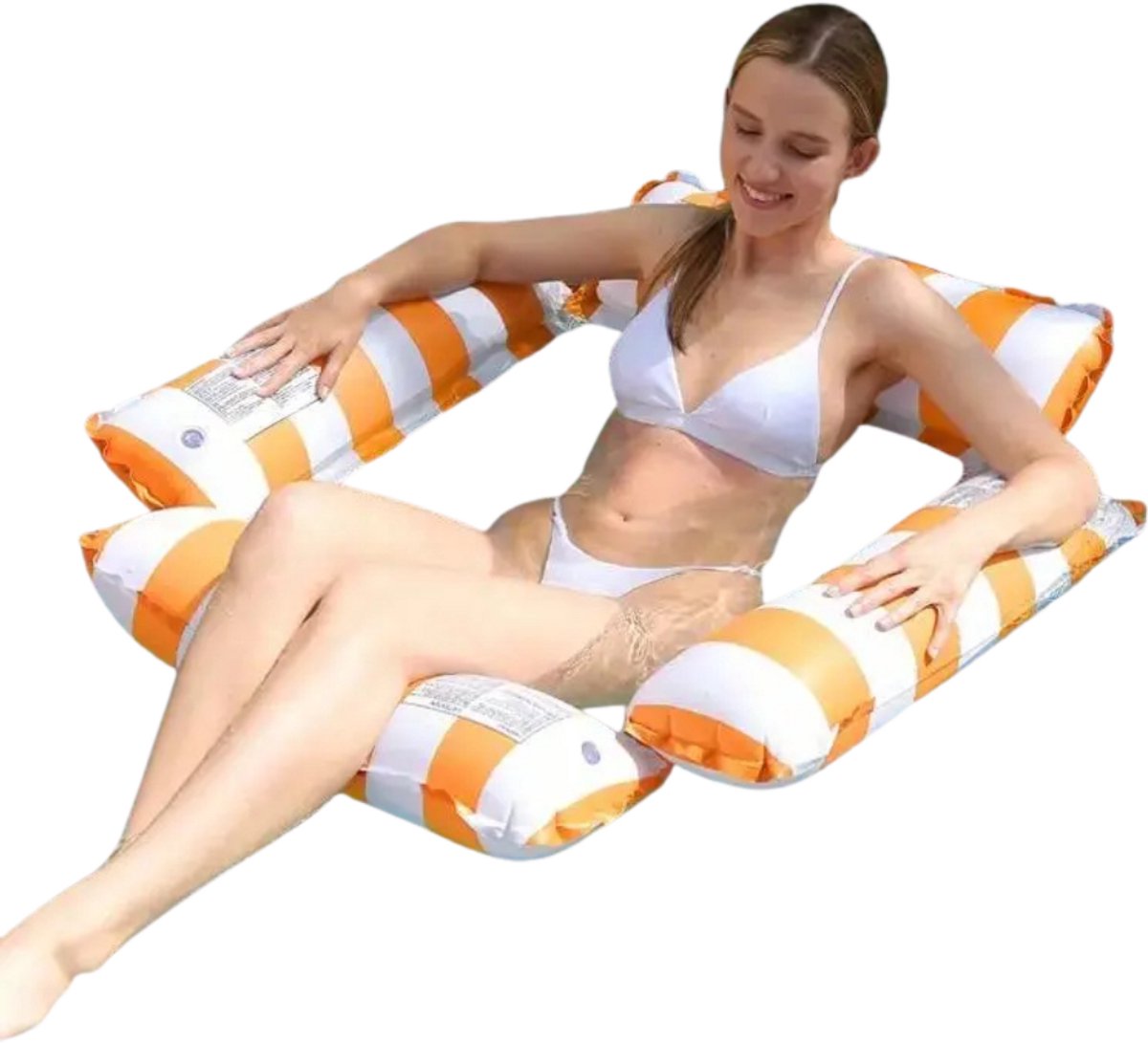   Luxe Waterhangmat - Luchtbed Zwembad - Luchtmatras Opblaasbaar - Water Hangmat - Aqua Lounge - Oranje