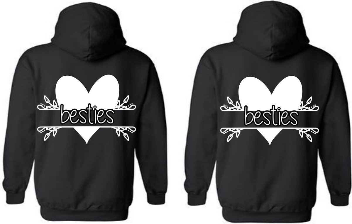 Hoodie set zwart met print-vriendschap-besties met hart-Maat M