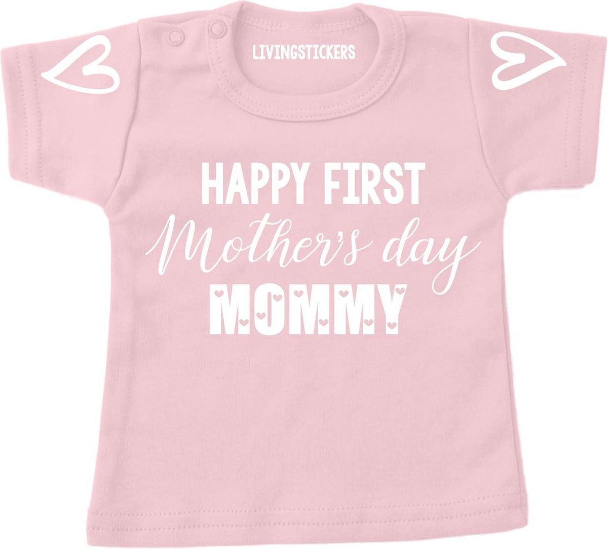 Moederdag shirt-Fijne eerste moederdag mama-licht roze-shirt Happy first mothers day mommy -maat 104-110