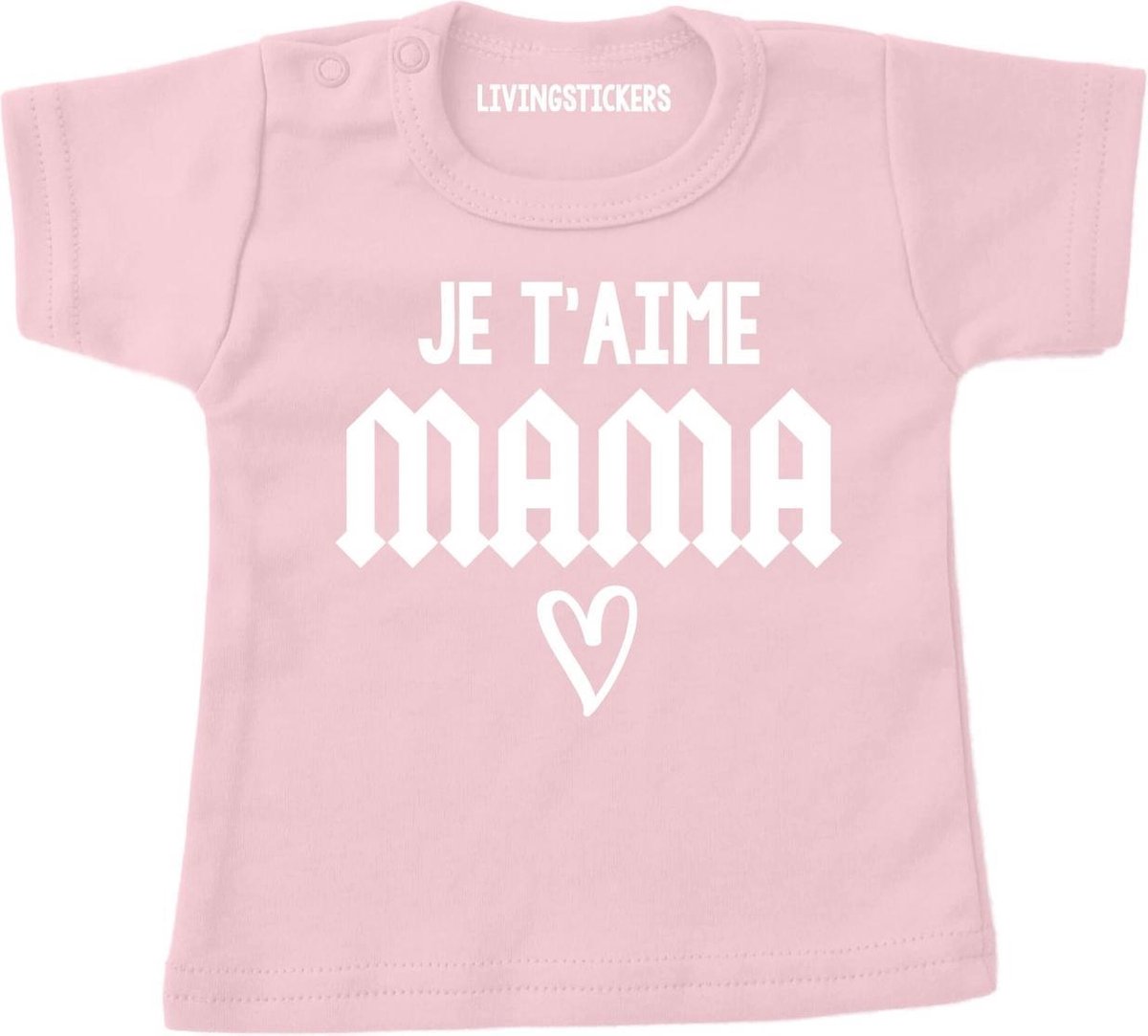 Moederdag shirt-Ik hou van jou mama-licht roze-shirt Je taime mama-maat 104-110