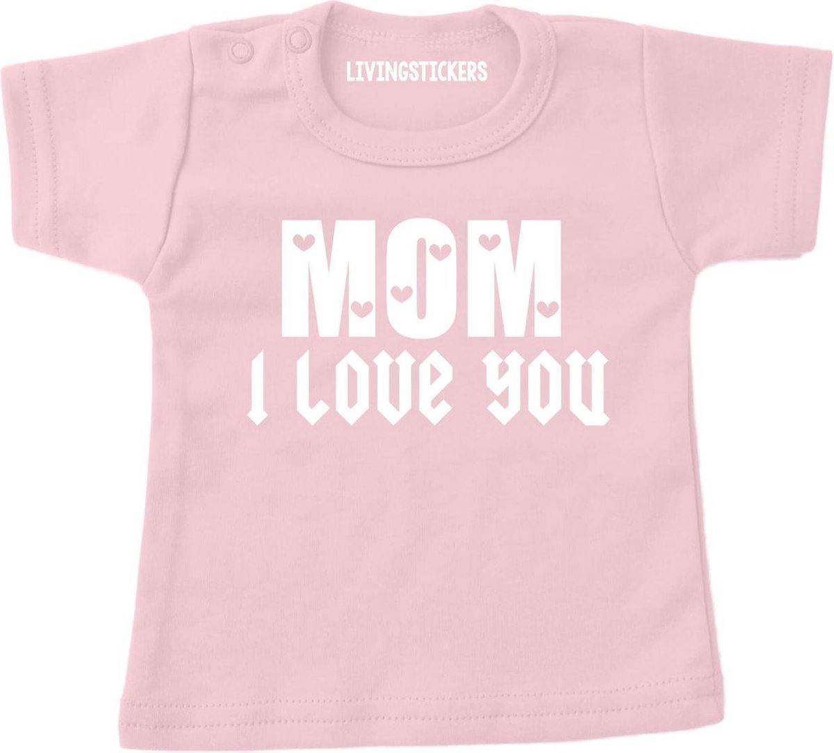 Moederdag shirt- Mam ik hou van jou-moederdag Mom I love you licht roze-maat 104-110