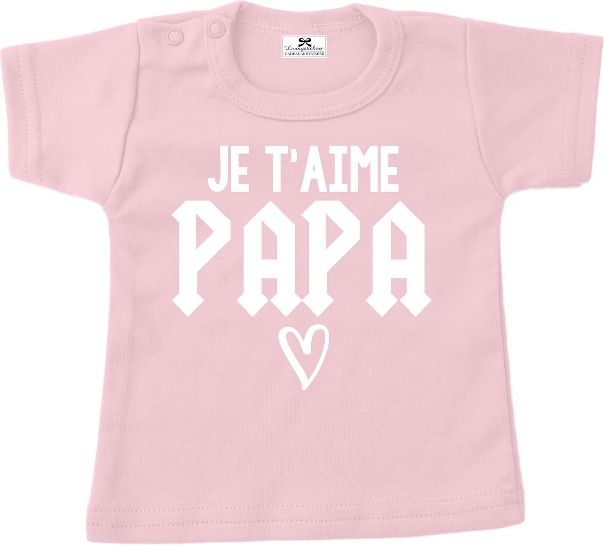 Shirt baby dreumes-cadeau voor papa -je taime papa-roze-wit-Maat 62