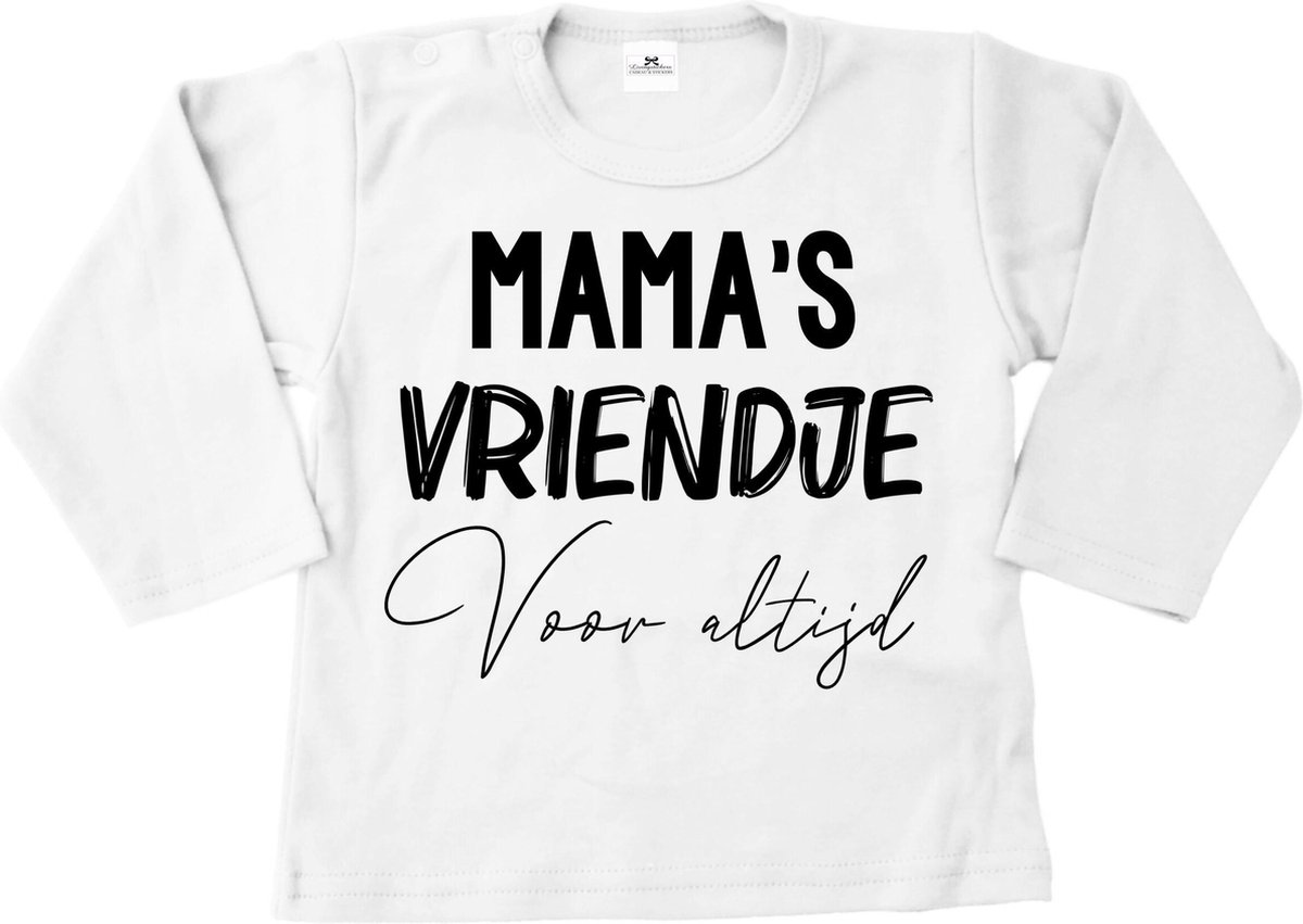 Shirt baby-dreumes-mamas vriendje voor altijd-wit-zwart-Maat 104