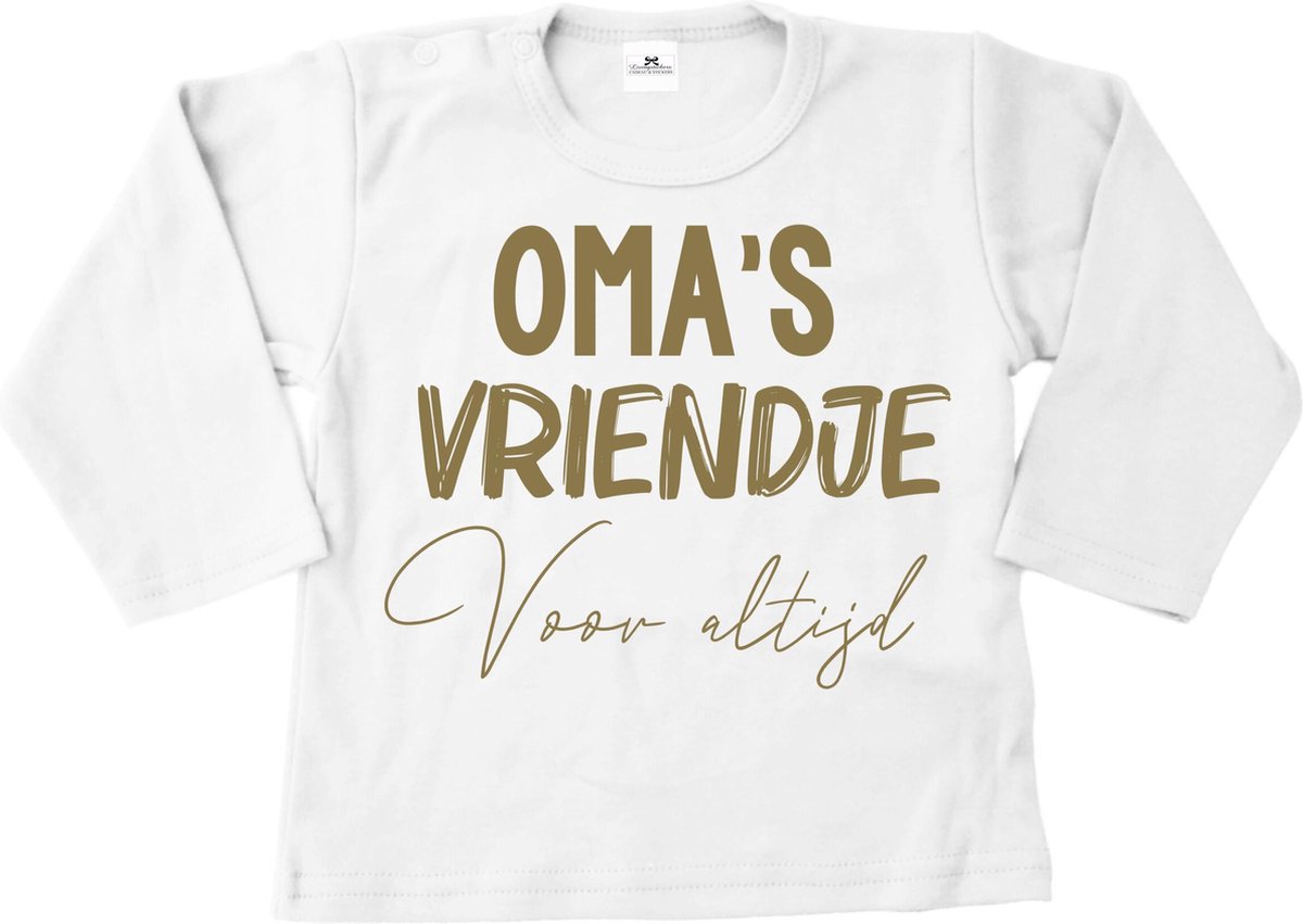 Shirt baby-dreumes-omas vriendje voor altijd-wit-goud-Maat 56