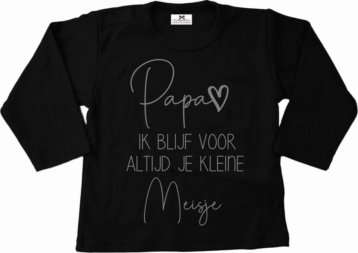 Shirt baby-dreumes-papa ik blijf voor altijd je kleine meisje-zwart-zilver-Maat 104