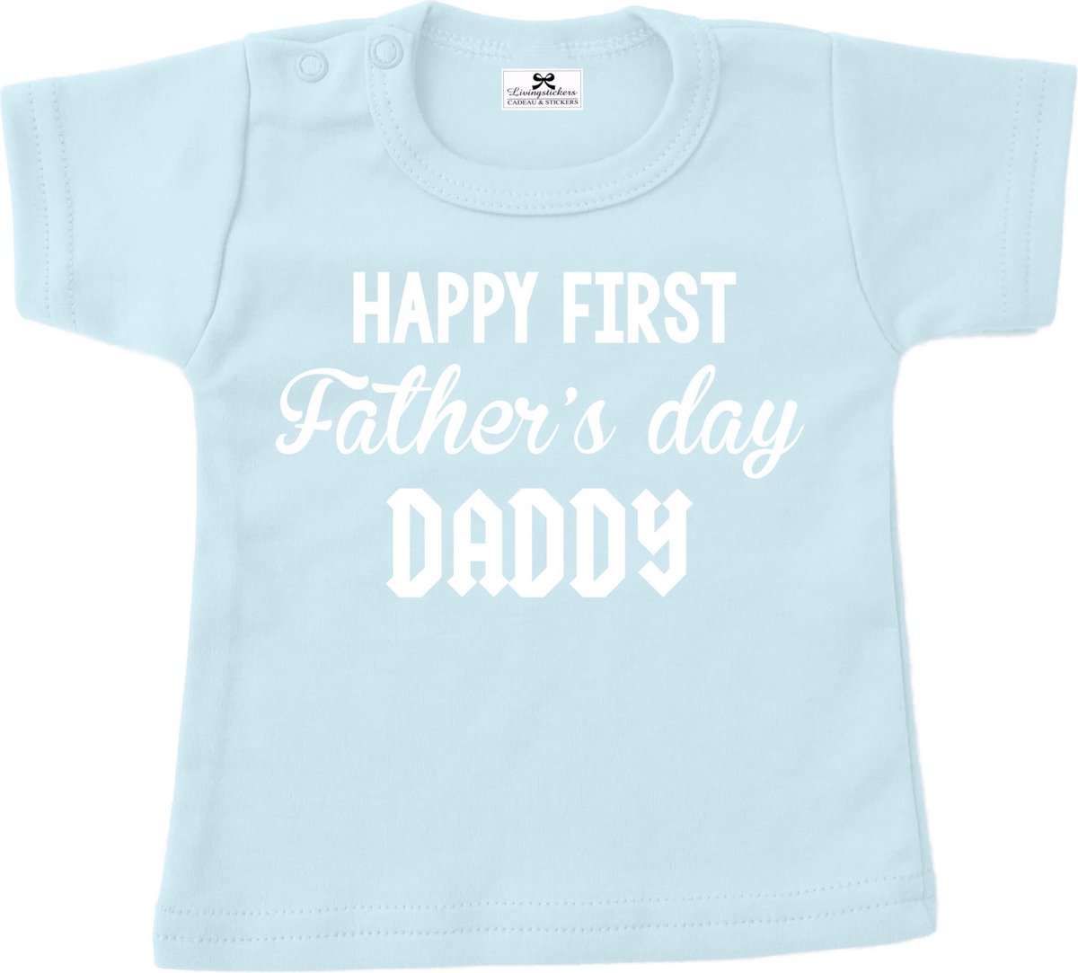 Shirt baby dreumes vaderdag-Happy first fathers day-blauw-wit-Maat 68