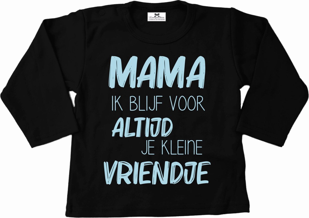 Shirt jongen-zwart met lichtblauw-mama ik blijf voor altijd je kleine vriendje-Maat 104