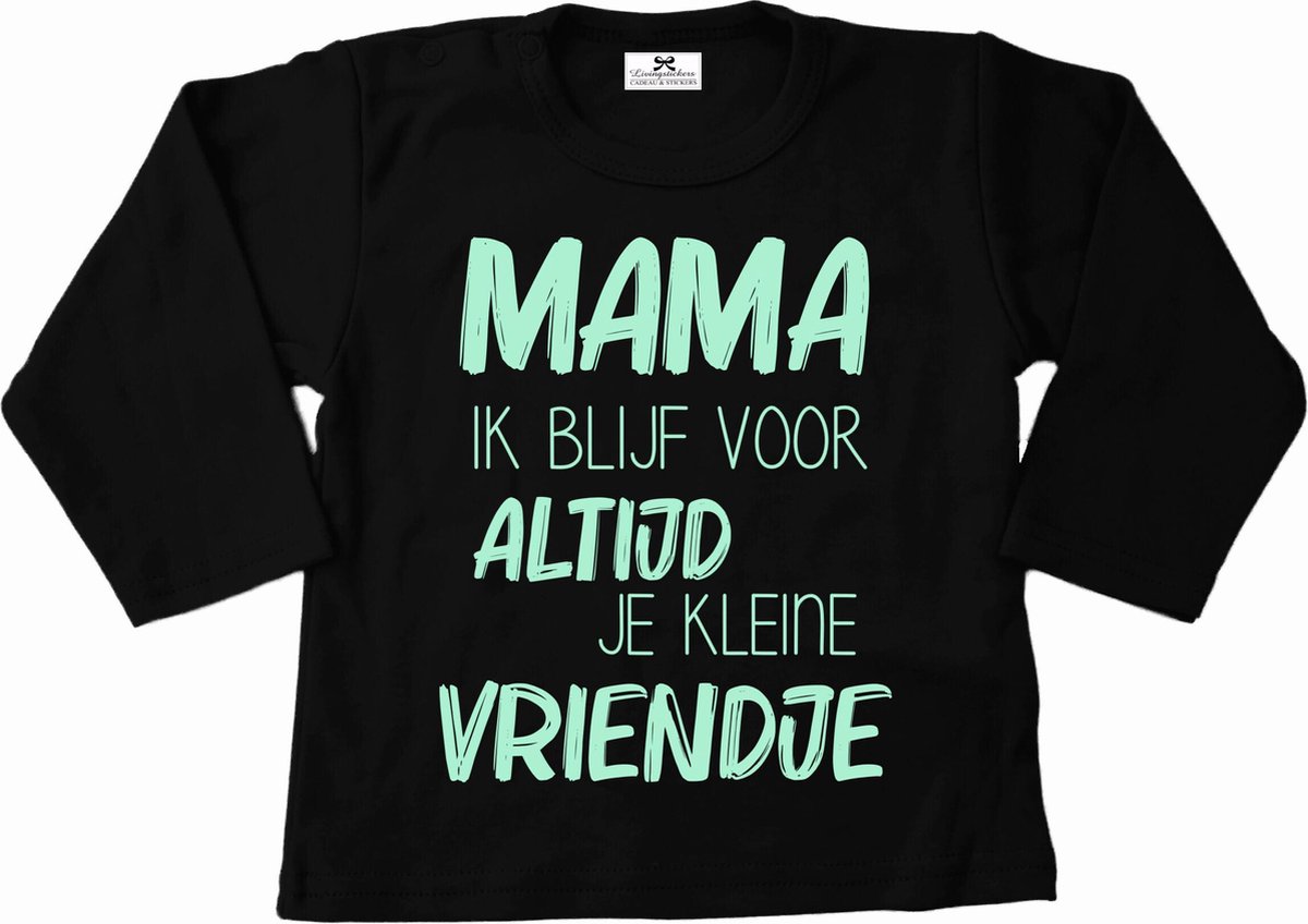 Shirt jongen-zwart met mint groen-mama ik blijf voor altijd je kleine vriendje-Maat 104