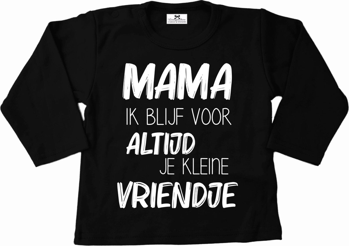 Shirt jongen-zwart met wit-mama ik blijf voor altijd je kleine vriendje-Maat 56