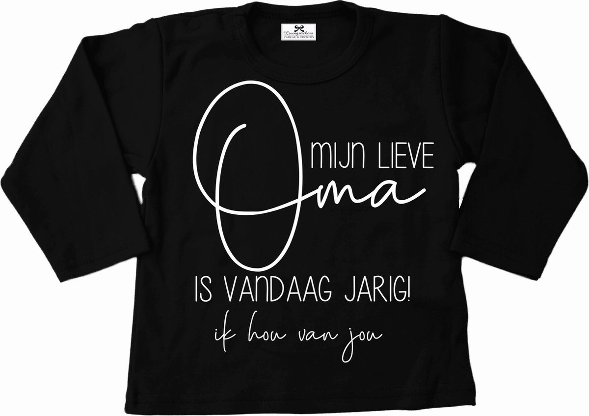 Shirt kind-Hoera mijn lieve oma is vandaag jarig-Maat 104