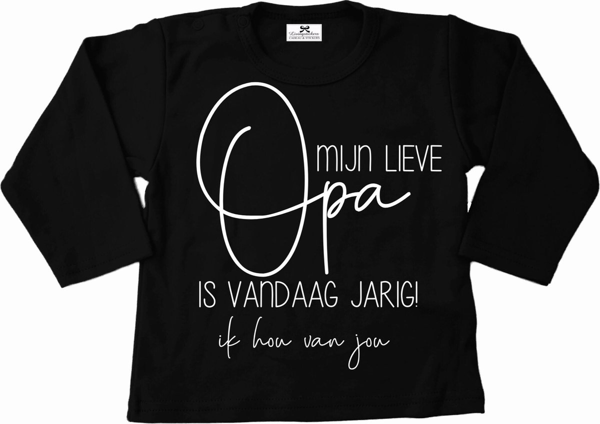 Shirt kind-Hoera mijn lieve opa is vandaag jarig-Maat 104