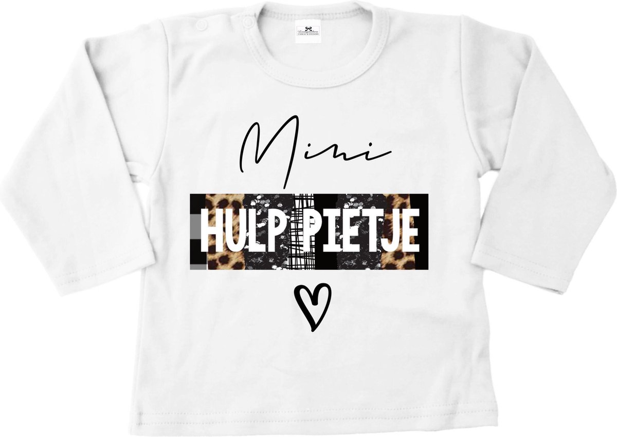 Shirt kind mini hulppietje-wit met print-Maat 110/116