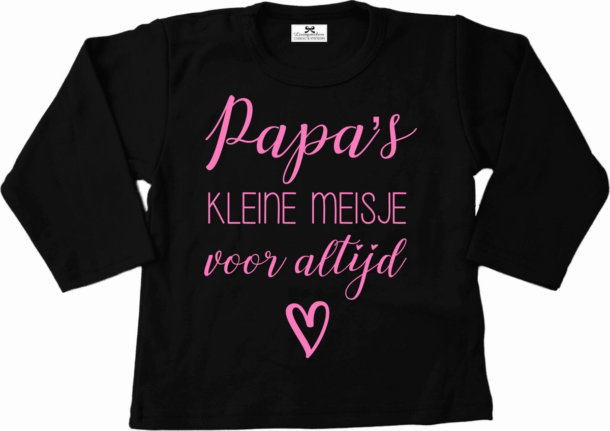 Shirt meisje-papas kleine meisje voor altijd-zwart-licht roze-Maat 104