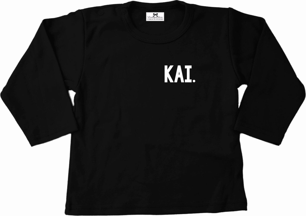 Shirt naam baby-Kai-zwart-wit-lange mouw-Maat 80