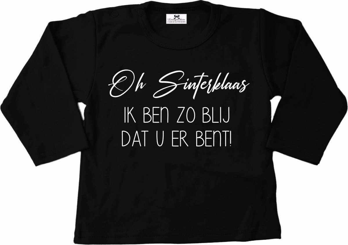 Shirt sinterklaas kind-ik ben zo blij dat u er bent-zwart-wit-Maat 74