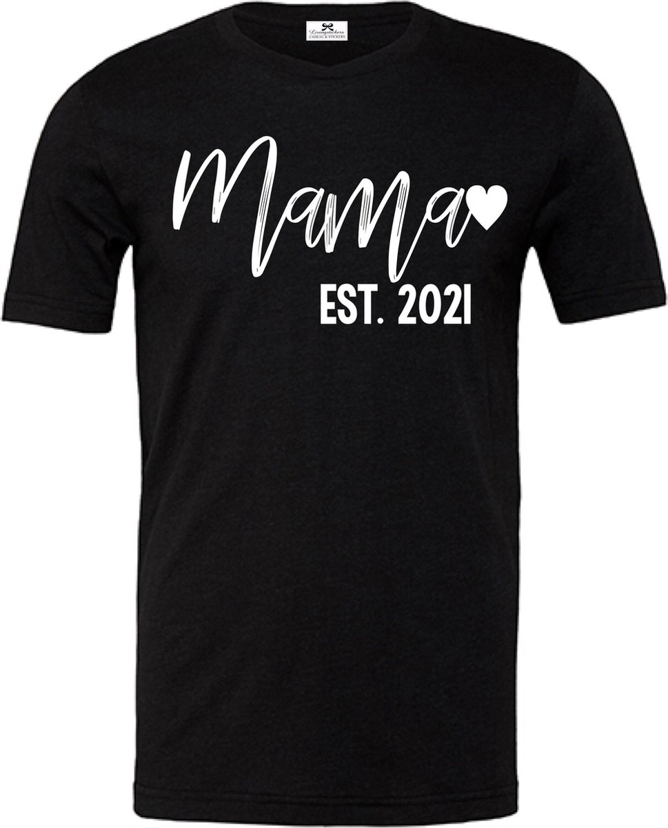 Shirt voor mama-mama est 2021-zwart-wit-korte mouw-Maat L