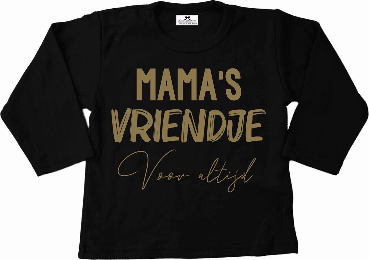 T-Shirt baby-dreumes-mamas vriendje voor altijd-zwart-goud-Maat 104